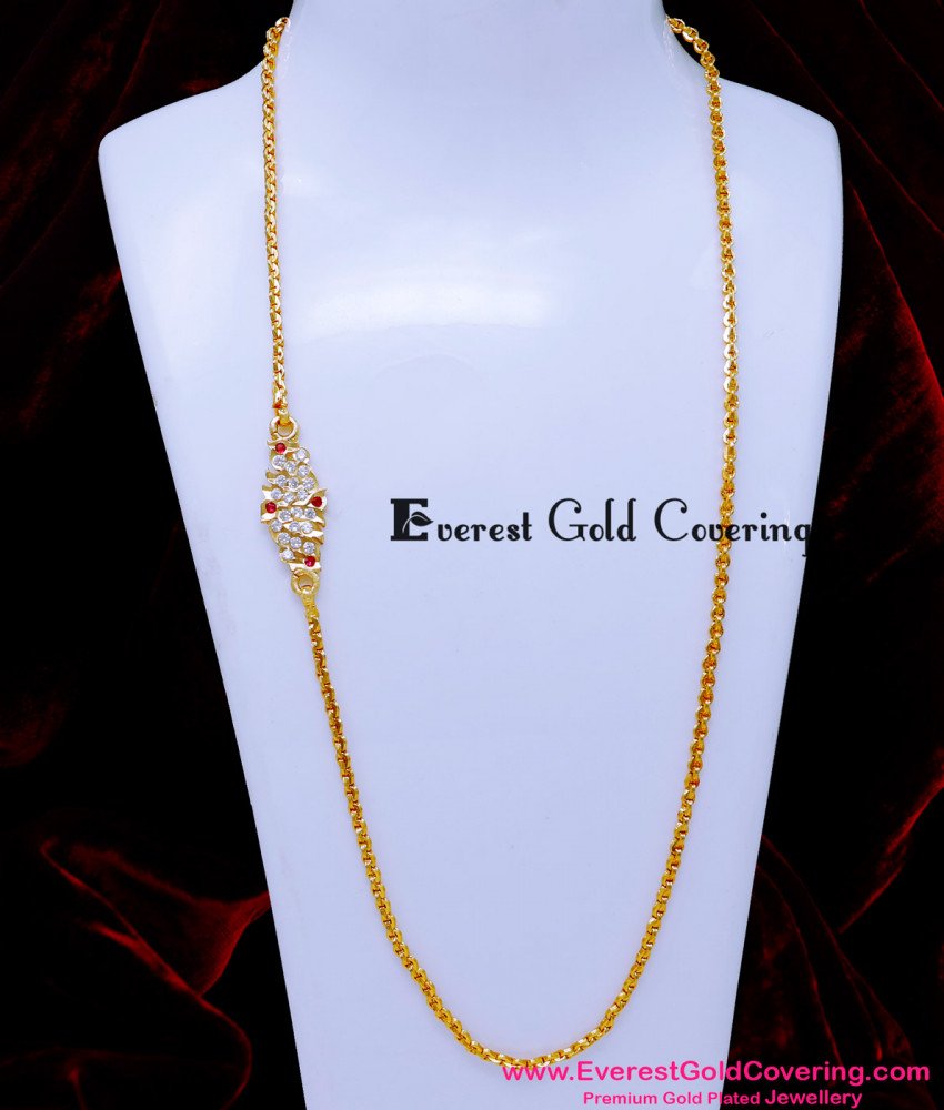 MCHN588 - Impon Jewellery Gold Model Peacock Mugappu Chain