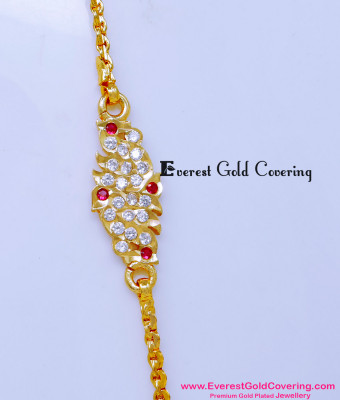 MCHN588 - Impon Jewellery Gold Model Peacock Mugappu Chain