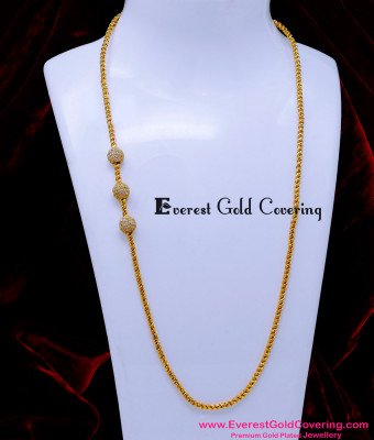 MCHN593 - Gold Pattern White Stone Mugappu Thali Chain Designs