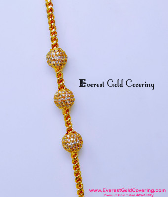 MCHN593 - Gold Pattern White Stone Mugappu Thali Chain Designs