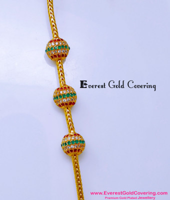 MCHN595 - Gold Plated Multi Stone Balls Mugappu Chain for Ladies