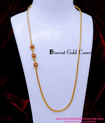 MCHN596 - 1 Gram Gold White and Ruby Stone Balls Mugappu Designs
