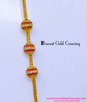 MCHN596 - 1 Gram Gold White and Ruby Stone Balls Mugappu Designs