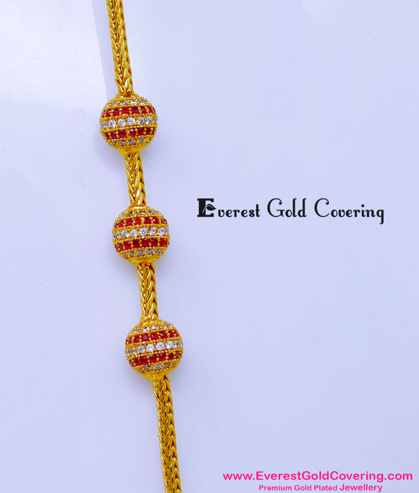 MCHN596 - 1 Gram Gold White and Ruby Stone Balls Mugappu Designs
