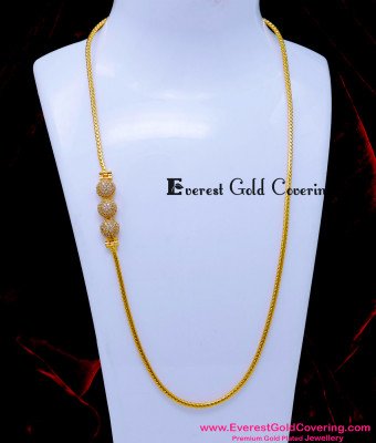 MCHN608 - Elegant One Gram Gold White Diamond Mugappu Chain