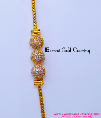 MCHN608 - Elegant One Gram Gold White Diamond Mugappu Chain