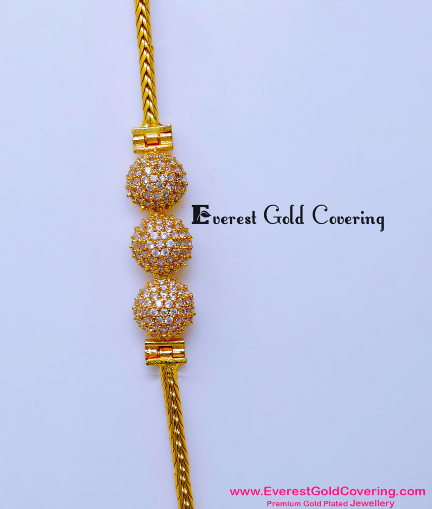 MCHN608 - Elegant One Gram Gold White Diamond Mugappu Chain