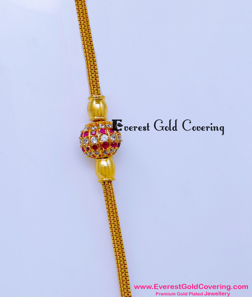 MCHN612 - Simple White and Ruby Stone Single Ball Mugappu Chain
