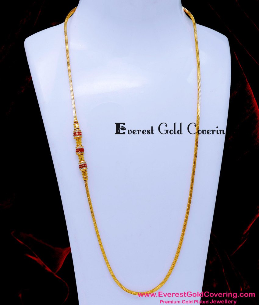 MCHN614 - Gold Plated Ad Stone Thali Mugappu Chain New Design
