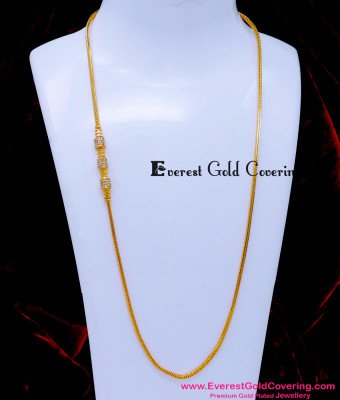 MCHN615 - Unique White Stone Mugappu Chain in Gold Pattern