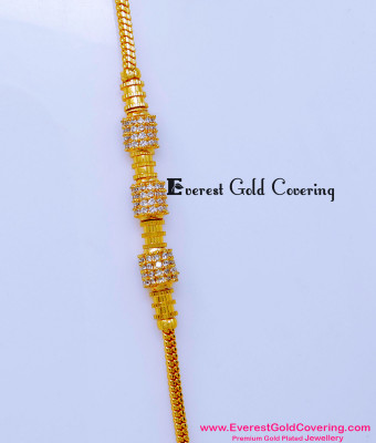 MCHN615 - Unique White Stone Mugappu Chain in Gold Pattern