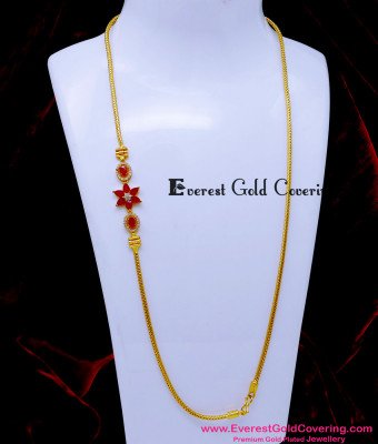 MCHN618 - Latest Flower Model Ruby Stone Mugappu Chain Online