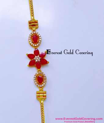 MCHN618 - Latest Flower Model Ruby Stone Mugappu Chain Online