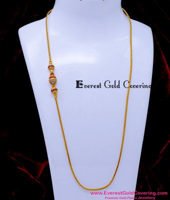 MCHN619 - Gold Model Daily Wear Stone Mugappu Chain Design
