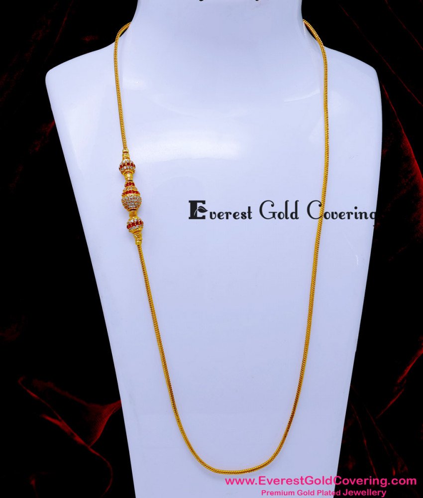 MCHN619 - Gold Model Daily Wear Stone Mugappu Chain Design