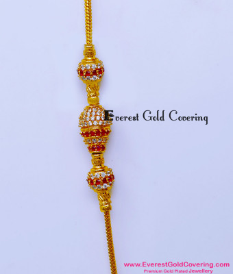 MCHN619 - Gold Model Daily Wear Stone Mugappu Chain Design