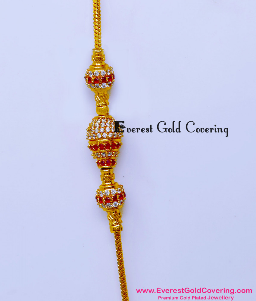 MCHN619 - Gold Model Daily Wear Stone Mugappu Chain Design