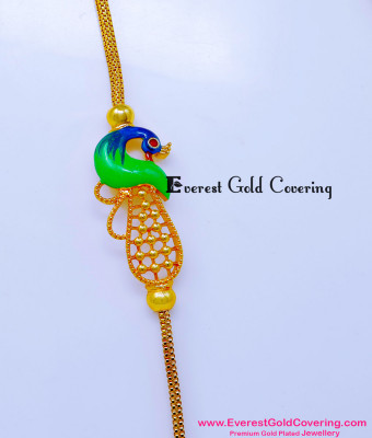 MCHN622 - New Model One Gram Gold Peacock Mugappu Chain Design