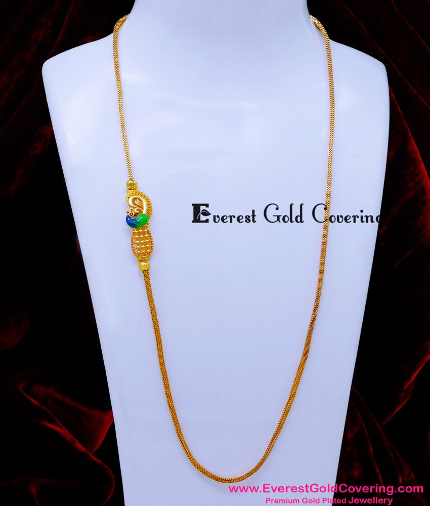 MCHN623 - Trendy Enamel Peacock Mugappu Chain Gold Design