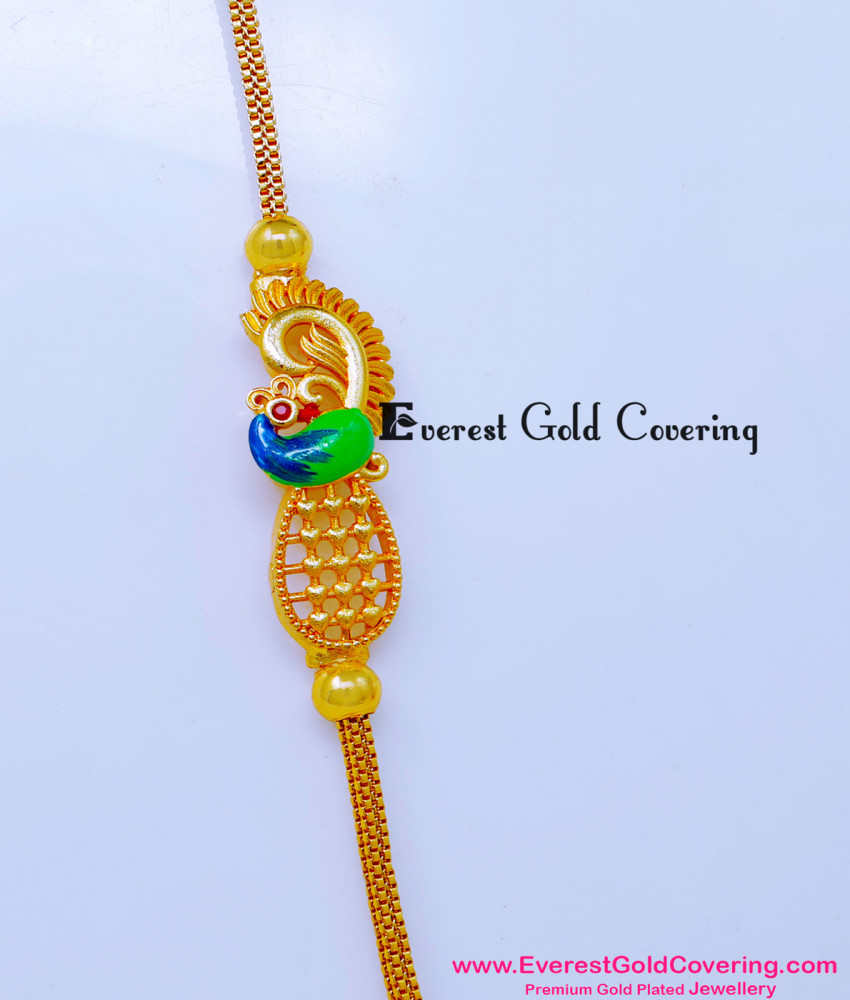 MCHN623 - Trendy Enamel Peacock Mugappu Chain Gold Design