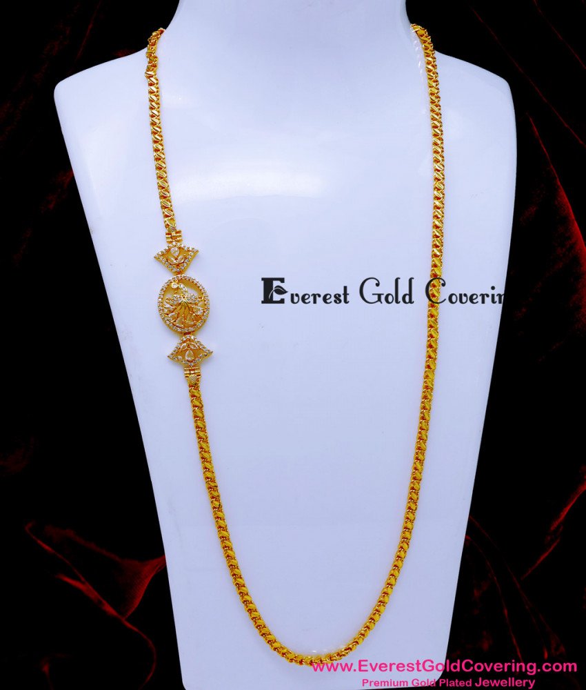MCHN625 - Attractive Peacock Mugappu Chain With White Stone