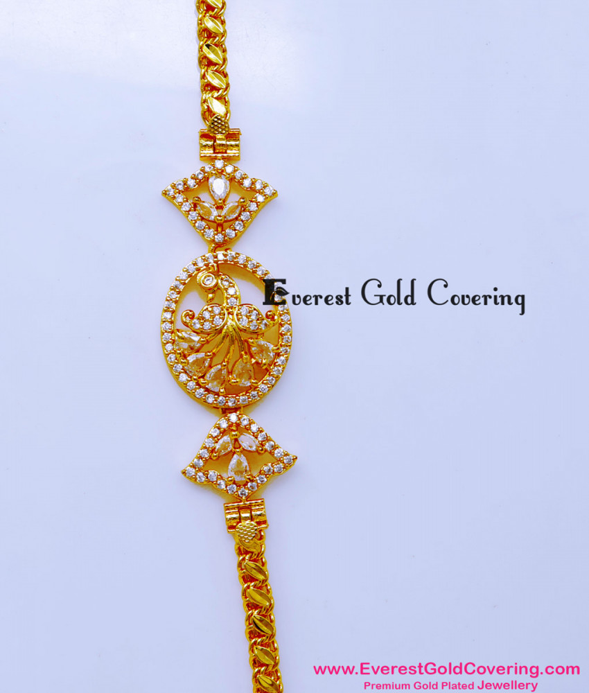 MCHN625 - Attractive Peacock Mugappu Chain With White Stone
