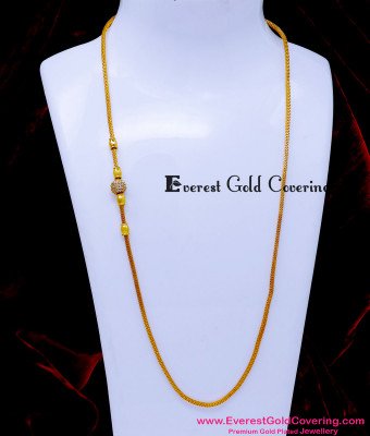 MCHN626 - Gold Model White Stone Mugappu Chain Latest Designs