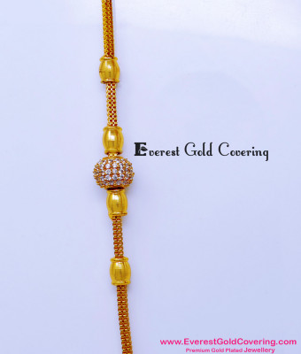 MCHN626 - Gold Model White Stone Mugappu Chain Latest Designs