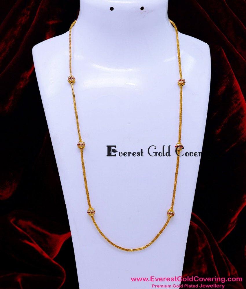MCHN633 - Simple Daily Wear Light Weight Stone Balls Chain Online