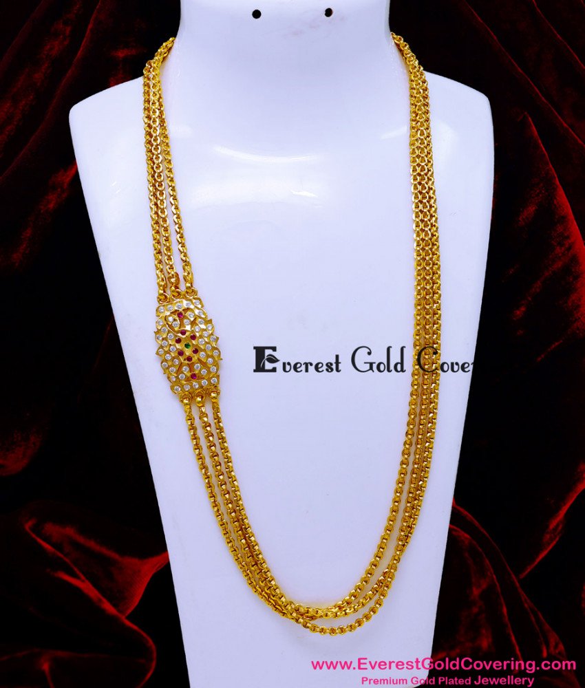 MCHN636 - Traditional 3 Line Gold Chain with Impon Stone Mugappu