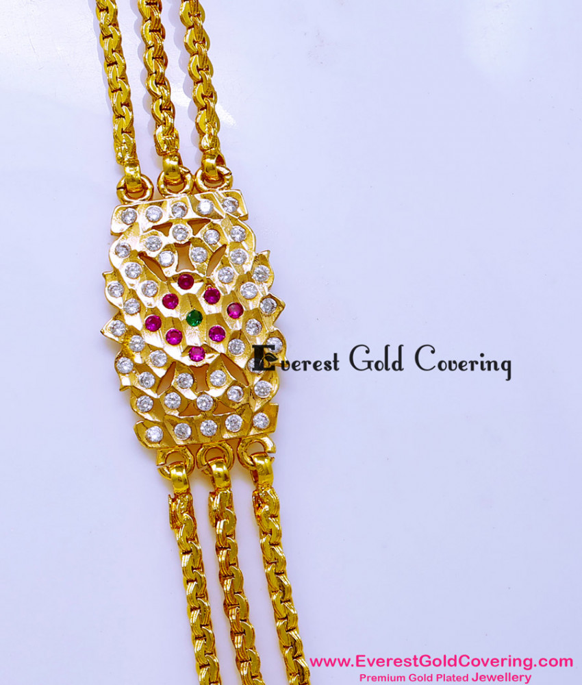 MCHN636 - Traditional 3 Line Gold Chain with Impon Stone Mugappu