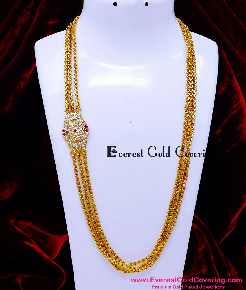 MCHN639 - Gold Model 3 Line Mugappu with Impon Thali Chain Online