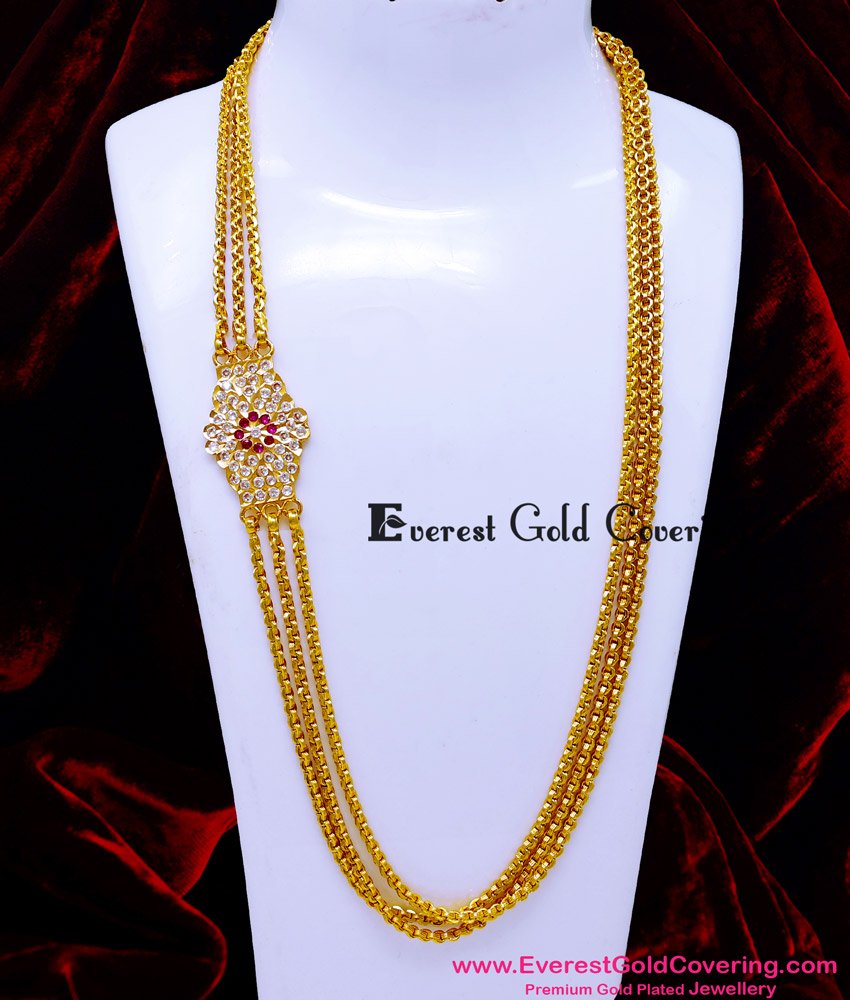 MCHN640 - Five Metal Impon Daily Wear Stone Mugappu Chain Model