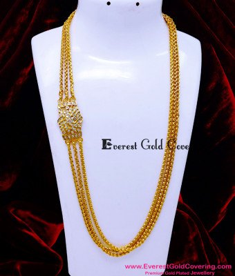 MCHN642 - Traditional Gold Design White Stone Mugappu Chain 