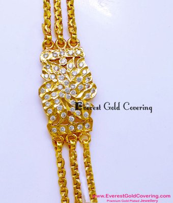 MCHN642 - Traditional Gold Design White Stone Mugappu Chain 