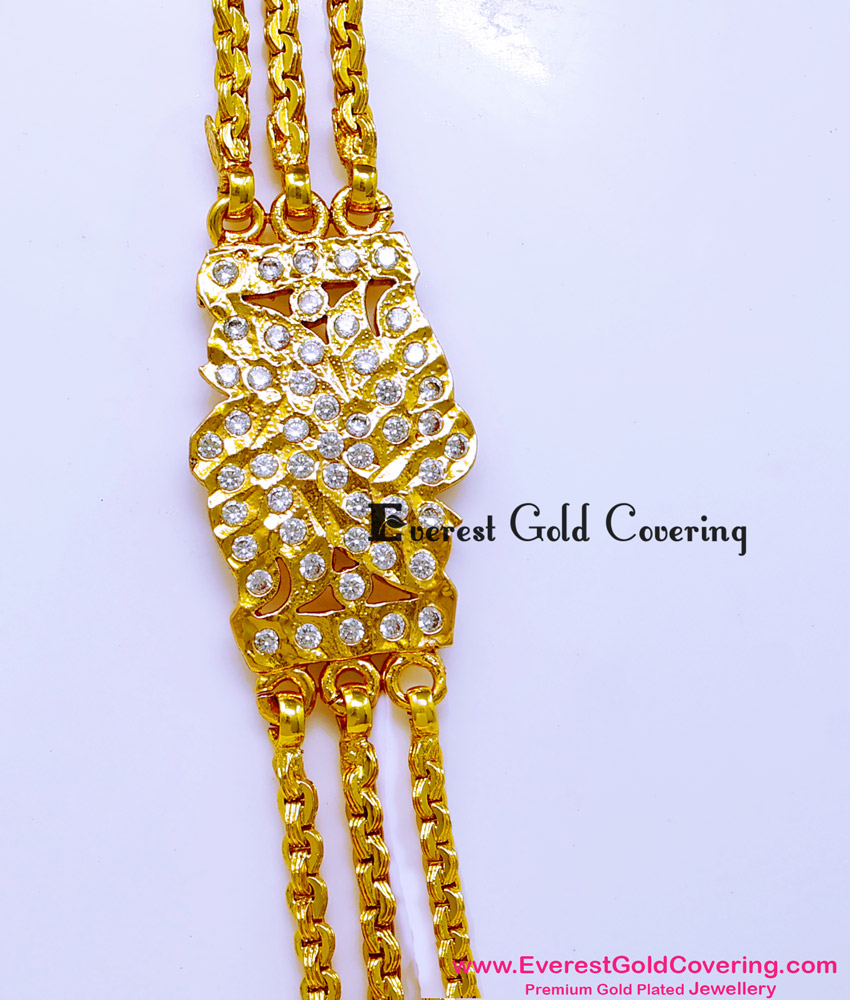 MCHN642 - Traditional Gold Design White Stone Mugappu Chain 