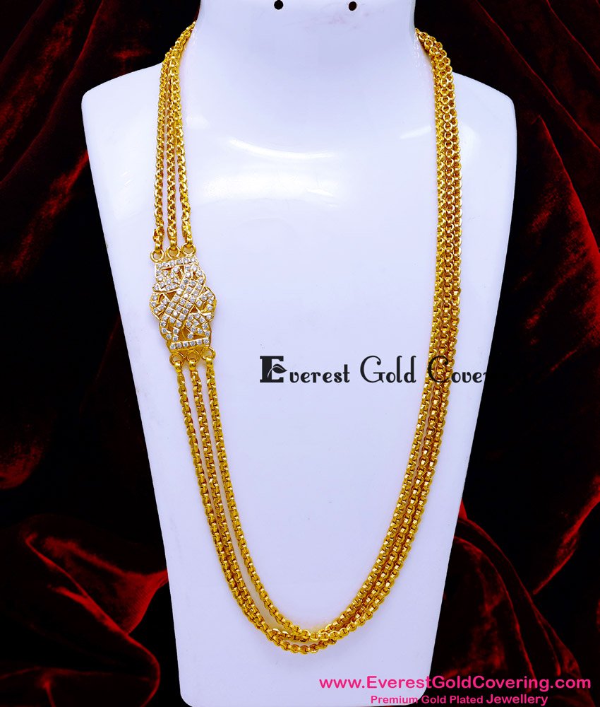 MCHN643- First Quality Impon White Stone Mugappu Thali Chain