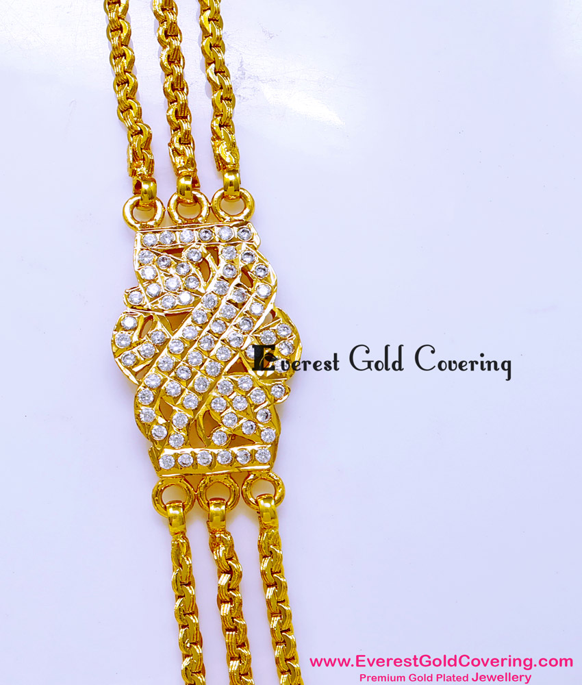 MCHN643- First Quality Impon White Stone Mugappu Thali Chain