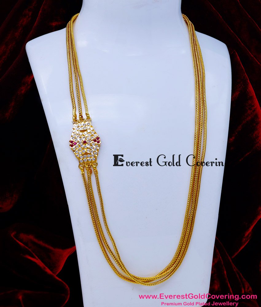 MCHN644 - Traditional Daily Wear Stone Impon Mugappu Chain Online
