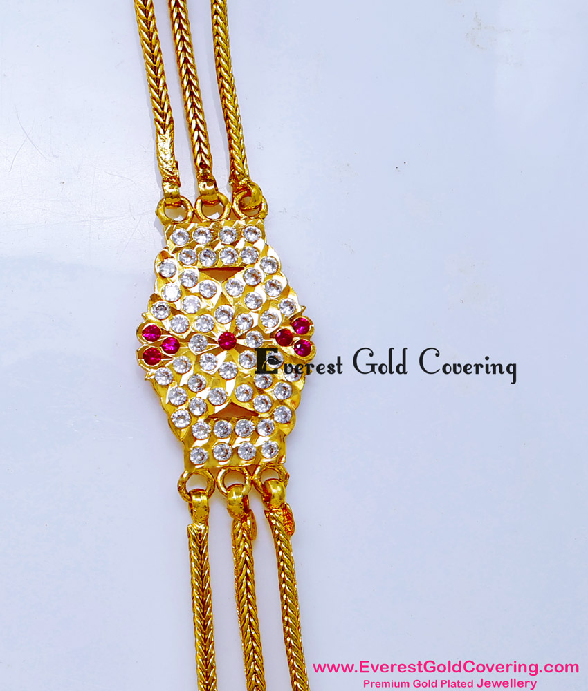 MCHN644 - Traditional Daily Wear Stone Impon Mugappu Chain Online