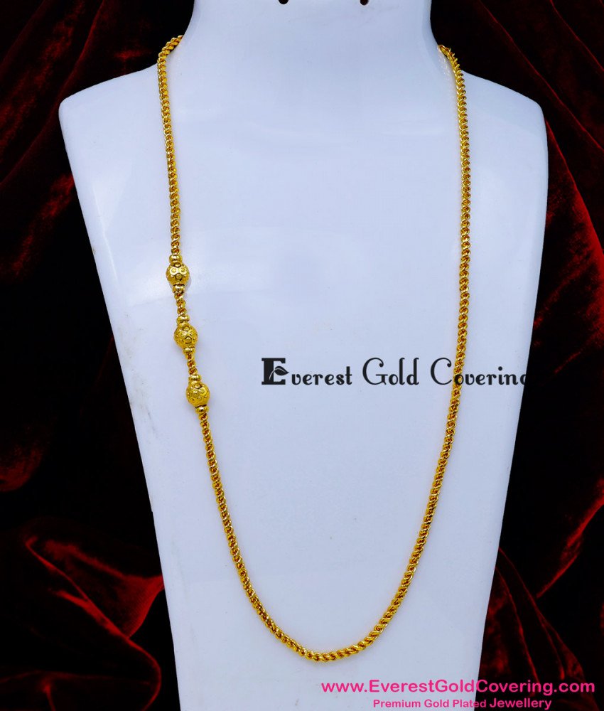 MCHN645 - 1 Gram Gold Plated Plain Mugappu Chain Gold Model