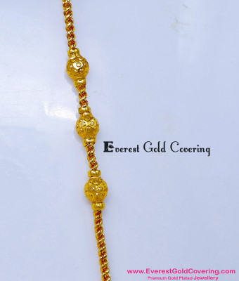 MCHN645 - 1 Gram Gold Plated Plain Mugappu Chain Gold Model