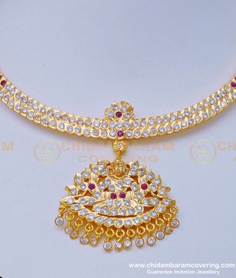 NLC1001 - One Gram Gold First Quality Impon Lakshmi Dollar Stone Attigai Necklace Online