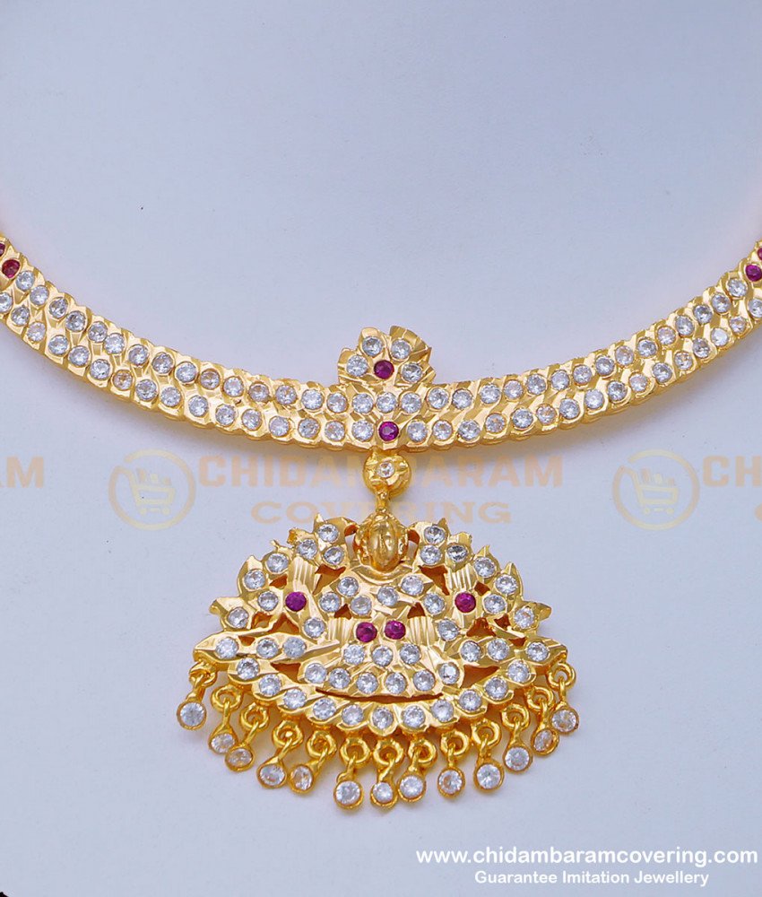 NLC1001 - One Gram Gold First Quality Impon Lakshmi Dollar Stone Attigai Necklace Online