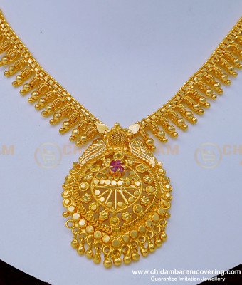 NLC1006 - Gold Design Ruby Stone Necklace One Gram Gold Plated Jewellery Online 