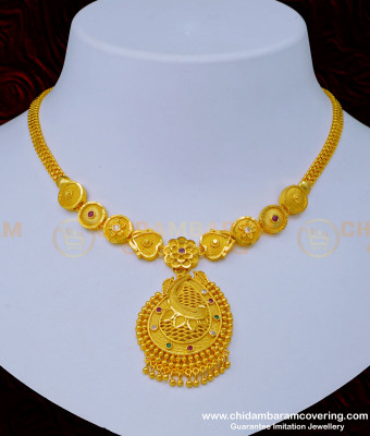 NLC1019 - Real Gold Design Forming Gold Stone Necklace Indian Bridal Imitation Jewellery