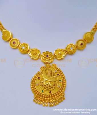 NLC1019 - Real Gold Design Forming Gold Stone Necklace Indian Bridal Imitation Jewellery