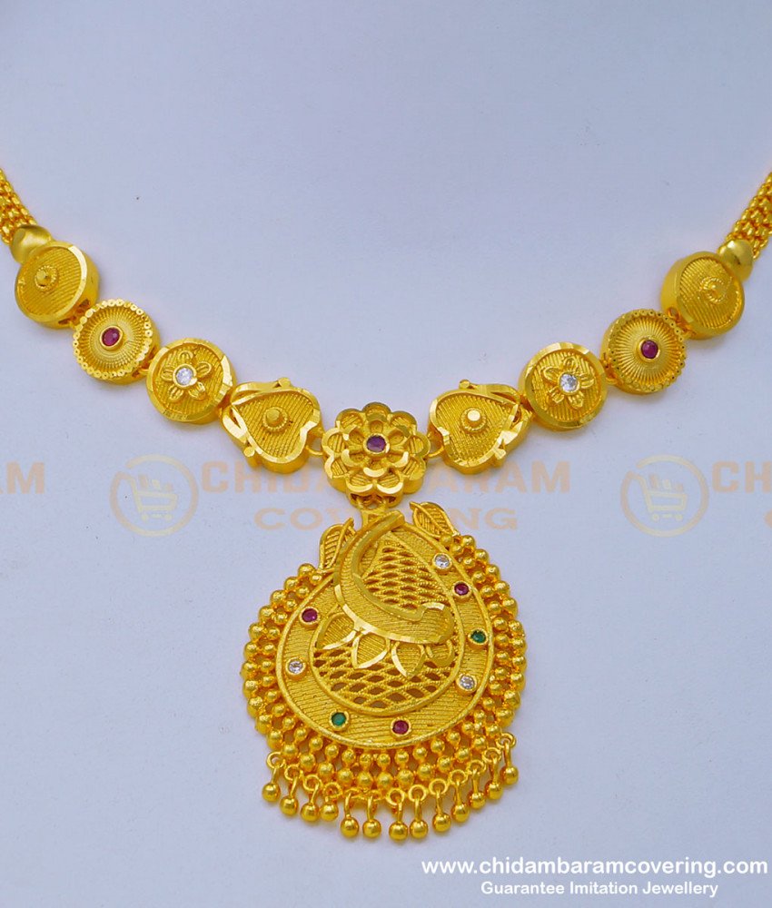 NLC1019 - Real Gold Design Forming Gold Stone Necklace Indian Bridal Imitation Jewellery