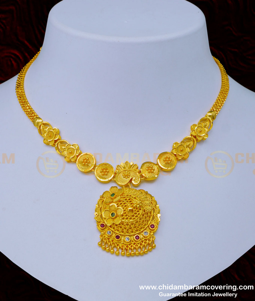 NLC1020 - Bridal Wear Real Gold Design Forming Gold Stone Necklace for Wedding 