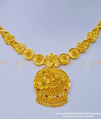 NLC1020 - Bridal Wear Real Gold Design Forming Gold Stone Necklace for Wedding 